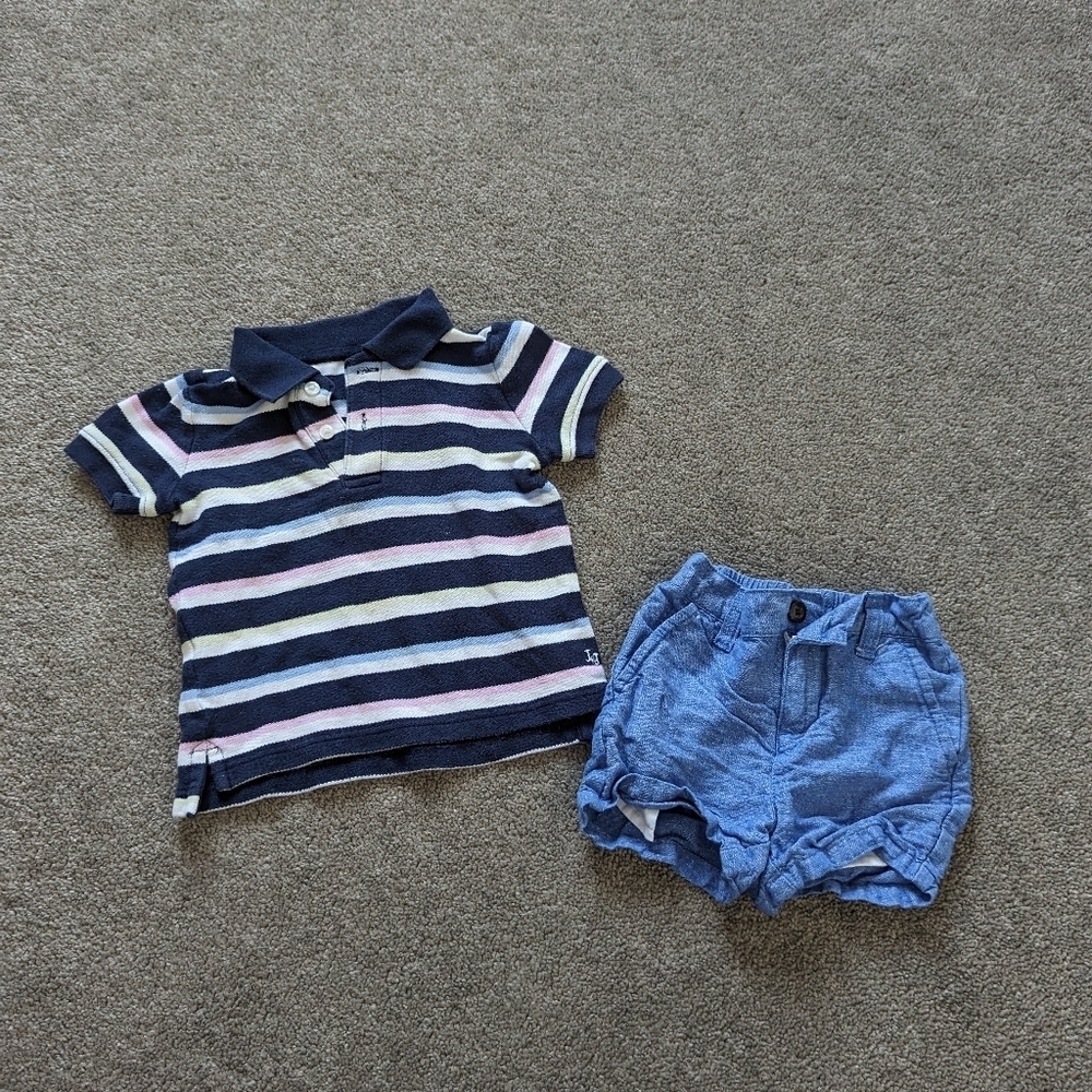 Janie and Jack linen shorts and polo tshirt set baby boy 6-12 months